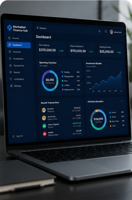 Custom financial dashboard and client portal design for a Manhattan finance company